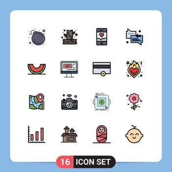 conjunto de pictogramas de 16 líneas llenas de colores planos simples de bayas de frutas que ejecutan mensajes de flecha elementos de diseño de vectores creativos editables