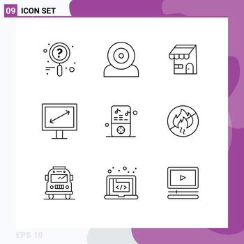 Set of 9 Modern UI Icons Symbols Signs for music player ipod building tv diagonal Editable Vector Design Elements