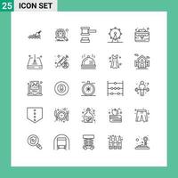 Stock Vector Icon Pack of 25 Line Signs and Symbols for portfolio business case hammer sign leisure Editable Vector Design Elements