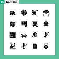 User Interface Pack of 16 Basic Solid Glyphs of computer cube buggy cloud sync settings cloud service configure Editable Vector Design Elements