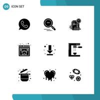 Modern Set of 9 Solid Glyphs and symbols such as full arrow file download page Editable Vector Design Elements