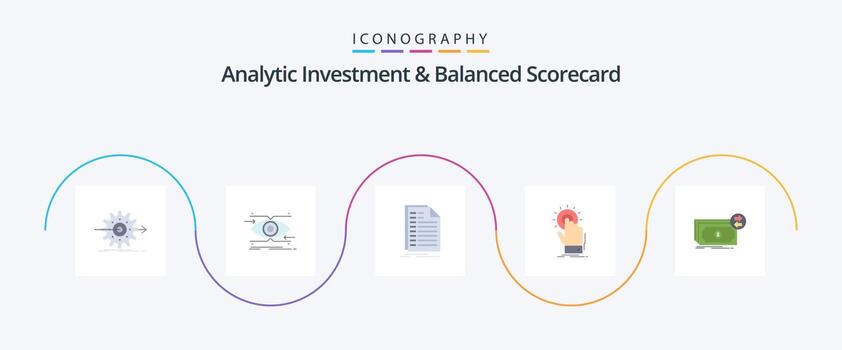 Analytic Investment And Balanced Scorecard Flat 5 Icon Pack Including click. statement. focus. invoice. excel vector