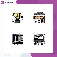 Pack of 4 Modern Filledline Flat Colors Signs and Symbols for Web Print Media such as achievement education measurement size tools Editable Vector Design Elements