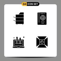 Mobile Interface Solid Glyph Set of 4 Pictograms of copier travel products passport design Editable Vector Design Elements