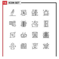 Set of 16 Commercial Outlines pack for film stip business job coffee tea Editable Vector Design Elements