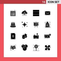 Mobile Interface Solid Glyph Set of 16 Pictograms of achievement first layout empire crown Editable Vector Design Elements