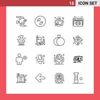 Pack of 16 Modern Outlines Signs and Symbols for Web Print Media such as cup cake data visualization cup data analysis tea Editable Vector Design Elements