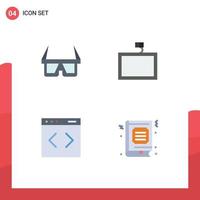 Editable Vector Line Pack of 4 Simple Flat Icons of glasses system stereo wall book Editable Vector Design Elements