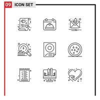 Modern Set of 9 Outlines Pictograph of data search date data analysis Editable Vector Design Elements