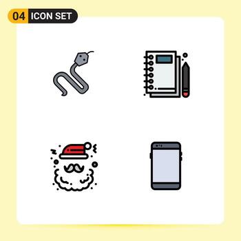 4 colores planos universales de línea de llenado establecidos para aplicaciones web y móviles animal navidad rey bloc de notas santa elementos de diseño vectorial editables vector