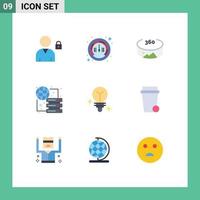 Modern Set of 9 Flat Colors Pictograph of soup media view light server Editable Vector Design Elements