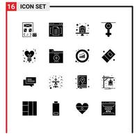 Modern Set of 16 Solid Glyphs Pictograph of human gender file gender house Editable Vector Design Elements