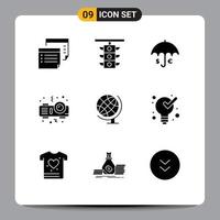 Mobile Interface Solid Glyph Set of 9 Pictograms of party projector traffic save dollar Editable Vector Design Elements