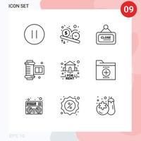 Group of 9 Modern Outlines Set for for camera roll film watch camera accessories close Editable Vector Design Elements