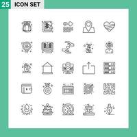 conjunto de 25 iconos modernos de la interfaz de usuario símbolos signos para el amor pad lock key map vacaciones elementos de diseño vectorial editables vector