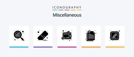 Paquete de iconos de glifo 5 misceláneo que incluye bolígrafo. agregar. expediente. adjuntar. diseño de iconos creativos vector