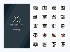 20 3d Printing line Filled icon for presentation vector