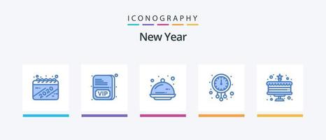 paquete de iconos azul 5 de año nuevo que incluye pastel. hora. alimento. Año nuevo. reloj. diseño de iconos creativos vector