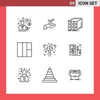 Pictogram Set of 9 Simple Outlines of wireframe matrix loan dimensional aggregation Editable Vector Design Elements