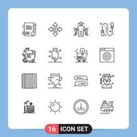 Universal Icon Symbols Group of 16 Modern Outlines of education certificate body jump rope exercise Editable Vector Design Elements