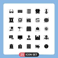 Set of 25 Vector Solid Glyphs on Grid for beaker vehicle key transport automobile Editable Vector Design Elements