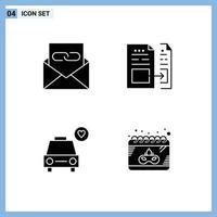 4 Thematic Vector Solid Glyphs and Editable Symbols of communication invoice email data love Editable Vector Design Elements