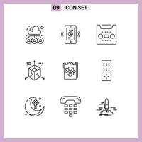 Pack of 9 Modern Outlines Signs and Symbols for Web Print Media such as programing development communications design tape Editable Vector Design Elements