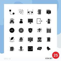 Set of 25 Vector Solid Glyphs on Grid for mobile checklist space table furniture Editable Vector Design Elements