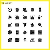 25 iconos creativos, signos y símbolos modernos de juego, consola de hotel, monitor, elementos de diseño vectorial editables vector