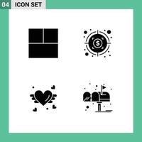 Universal Icon Symbols Group of 4 Modern Solid Glyphs of grid box profit love mail Editable Vector Design Elements