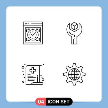 Pictogram Set of 4 Simple Filledline Flat Colors of computer service watch develop health Editable Vector Design Elements