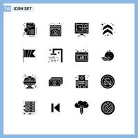 Group of 16 Solid Glyphs Signs and Symbols for flag sign computer golf arrows Editable Vector Design Elements