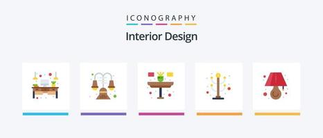 Interior Design Flat 5 Icon Pack Including lamp. interior. lamp. furniture. table. Creative Icons Design vector