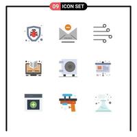 Pictogram Set of 9 Simple Flat Colors of wallet cash climate online elearning Editable Vector Design Elements