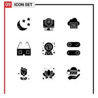 Set of 9 Modern UI Icons Symbols Signs for control love connection location glasses Editable Vector Design Elements