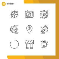 Set of 9 Commercial Outlines pack for location resource decorative estimation analysis Editable Vector Design Elements