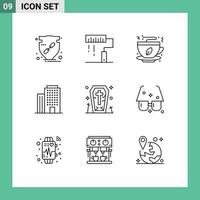 Stock Vector Icon Pack of 9 Line Signs and Symbols for coffin office paint building fast food Editable Vector Design Elements