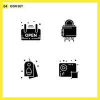 Pictogram Set of 4 Simple Solid Glyphs of open tag board lock easter Editable Vector Design Elements