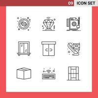 Group of 9 Modern Outlines Set for furniture decor creative window support Editable Vector Design Elements