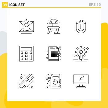 Modern Set of 9 Outlines Pictograph of encryption data attract cryptography calculator Editable Vector Design Elements