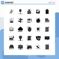 25 Universal Solid Glyphs Set for Web and Mobile Applications crane electric books battery heart Editable Vector Design Elements