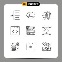 9 iconos creativos signos y símbolos modernos del sistema de rack de educación de componentes de sonido elementos de diseño vectorial editables vector