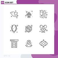 Pack of 9 Modern Outlines Signs and Symbols for Web Print Media such as pendant necklace bag locket health Editable Vector Design Elements