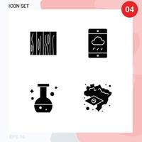 Set of 4 Vector Solid Glyphs on Grid for tile rain design smartphone flask Editable Vector Design Elements