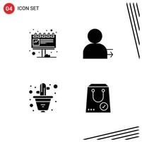 Pack of 4 Modern Solid Glyphs Signs and Symbols for Web Print Media such as advertisement flowerpot ad left plant Editable Vector Design Elements