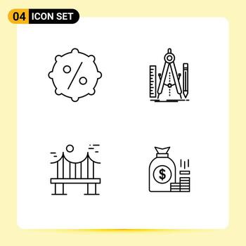 Editable Vector Line Pack of 4 Simple Filledline Flat Colors of discount bridge build math river Editable Vector Design Elements