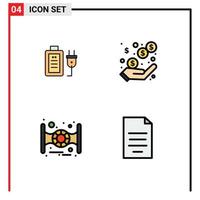 Pack of 4 Modern Filledline Flat Colors Signs and Symbols for Web Print Media such as battery spaceship education revenue document Editable Vector Design Elements