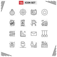 Set of 16 Commercial Outlines pack for hill rocks monitor user power Editable Vector Design Elements