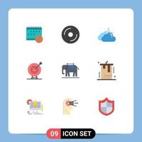 9 User Interface Flat Color Pack of modern Signs and Symbols of achievement target dvd weather cloudy Editable Vector Design Elements