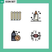 Set of 4 Modern UI Icons Symbols Signs for battery bottle radiator celebration spray Editable Vector Design Elements